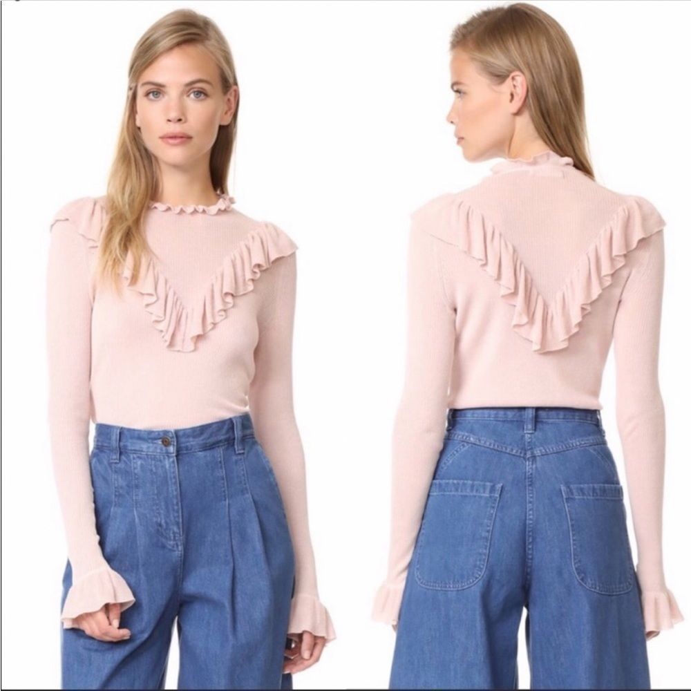 Ulla Johnson Pink Ruffle Turtleneck Sweater